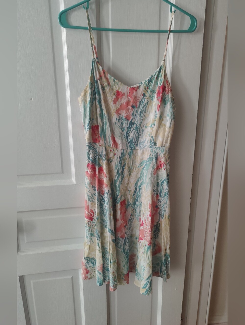 Old Navy Sundress Medium Floral Coral Botanical Print Fairy Boho Spaghetti Strap